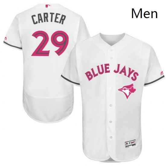 Mens Majestic Toronto Blue Jays 29 Joe Carter Authentic White 2016 Mothers Day Fashion Flex Base MLB Jersey